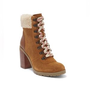 CREVO Joan Faux Shearling Collar Block Heel Tan  Bootie Women’s Size 8